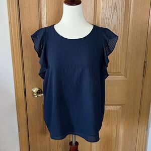 Ann Taylor Factory Navy Blue Flutter Sleeve Blouse Women’s Medium